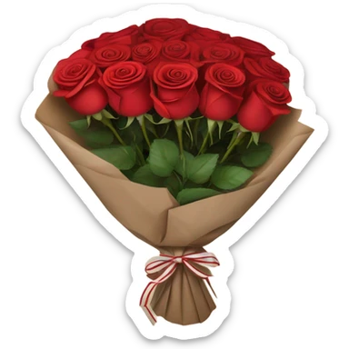 Rose bouquet wrapped in brown paper, red and white roses. The paper must show at the back and the bow must be brown sticker