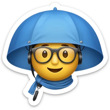 Erstelle mir einen Fallschirmspringer im emoji style mit Helm und Brille auf dem kopf und einem Tuch vor dem mund sticker