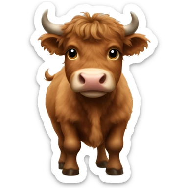 brown fluffy baby scottish cow with a small bow on head sticker