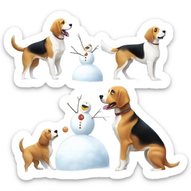 Two dogs  building a snowman sticker