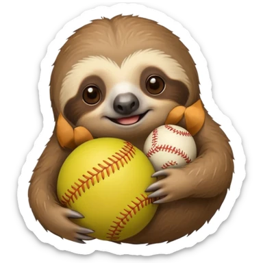 a sloth holding a softball sticker