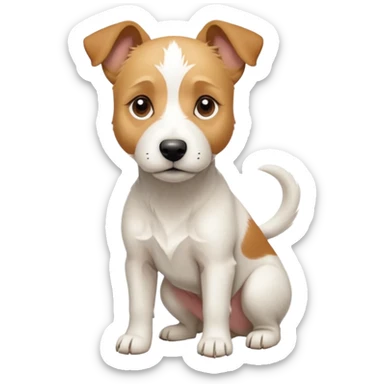 a full body facing front on of a buff white parson russell terrier looking dog the size of a kelpie with light brown long ears resting on its face and a light brown patch above one eye and a large snout. the rest of the dog is completely white.  sticker