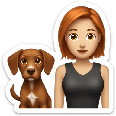 Femme rousse aux cheveux long avec son chien noir et marron sticker