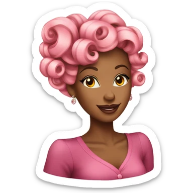 Pink French roll hairstyle with pin curls African American woman  sticker