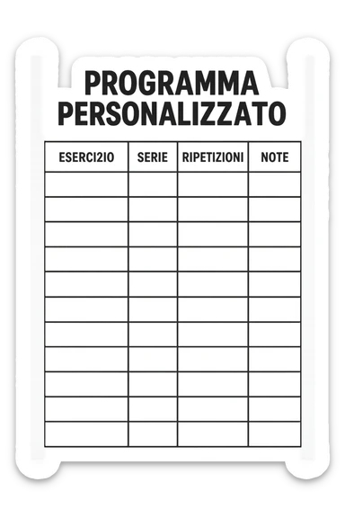Scheda di allenamento di palestra con scritto "Programma Personalizzato" sticker