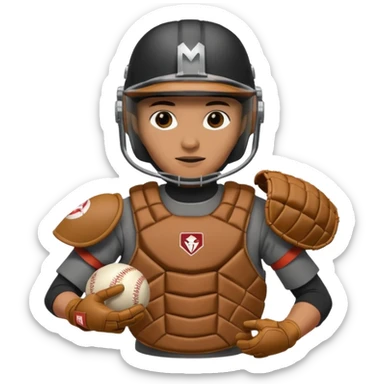 Mandalorian using a Catcher's mitt.  He looks ready to catch a ball.  Make the catcher's glove oversized.  Put a dark visor in the helmet.   sticker