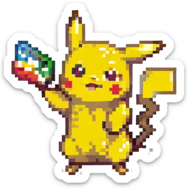 Pikachu waving pixel art sticker
