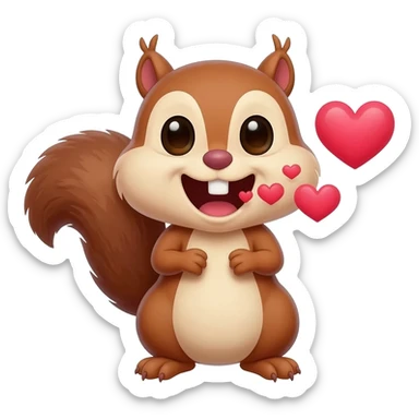 Crazy giggling chipmunk with a big heart is nervous because he's like tweak from south park on the the end he always smiles thought and breathes out hearts sticker