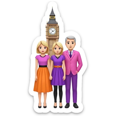 London Big ben with couple facing it keep couple dress colourful pink,purple,orange,black sticker