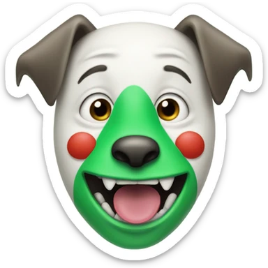 elon musk with a clown face and green nose with a dollar sign on it and puppy dog tongue and ears like an egirl sticker