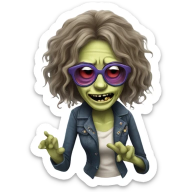  janis joplin zombie with her famous glasses on, dancing sticker