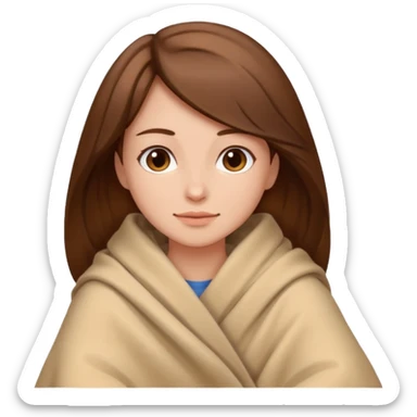 brown hair woman sitting under beige blanket sticker