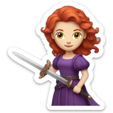 redhead women in purple dress with sword sticker