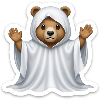 Bear wearing loose sheet playing a ghost sticker
