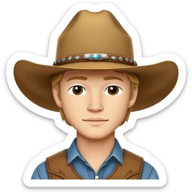 Lucas till with a cowboy hat sticker