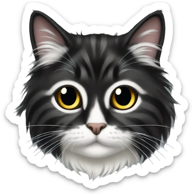 long haired cat black with white spot sticker