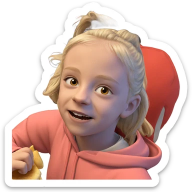 blonde in hood enjoying food sticker