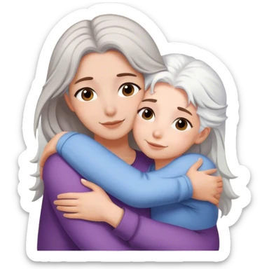 Brown haired girl hugging white hair mum sticker