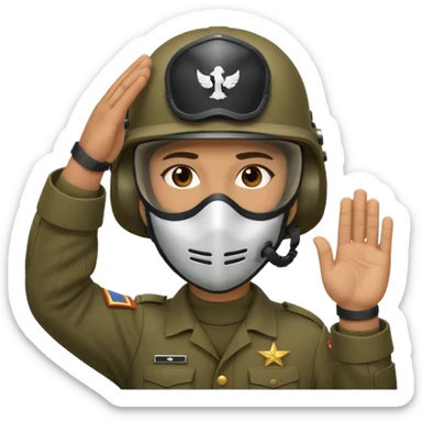 Soldier saluting with helmet + mask on sticker