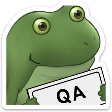 funny frog head emoji holding a big sign above its head with large, clear letters 'QA' sticker