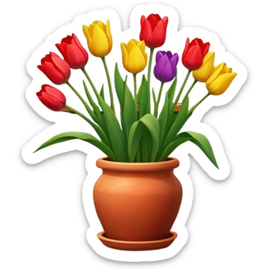 Clay pot with tulips on windowsill sticker