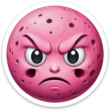 pink planet with craters and an angry face with furrowed eyebrows sticker