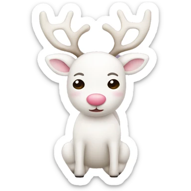 tiny fully body white reindeer with a pale pink Rudolph nose sticker
