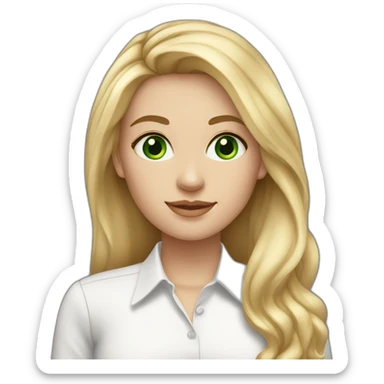 White girl with long blond hair and green eyes wearing formal white shirt sticker
