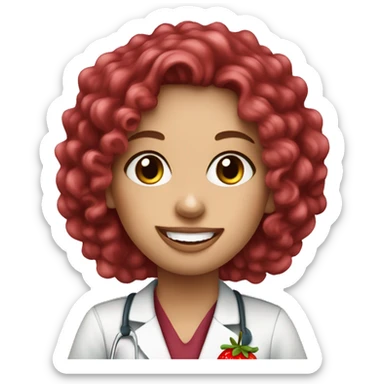 dietitian white girl burgundy curly hair eating a strawberry  sticker