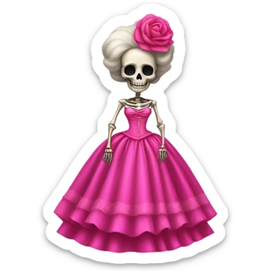 Skeleton wearing hot pink vintage poofy wedding dress to impress sticker