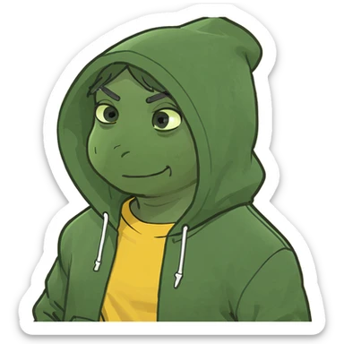 bright and expressive male visionary, fair skin, tousled golden hair, wide joyful eyes, wearing a green hoodie over a yellow tee, one hand raised with a glowing lightbulb, waist-up, front-facing sticker