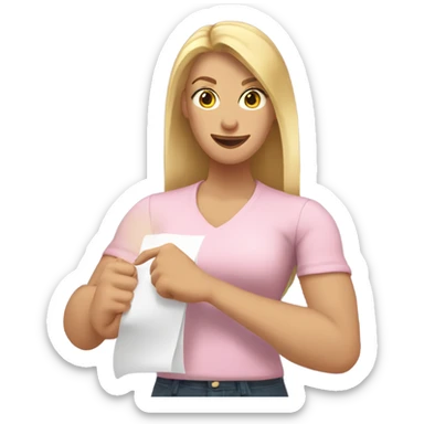 White woman with long blonde hair, wearing a light pink shirt, showing off a completed to do list in one hand, and flexing the muscles in her other arm sticker