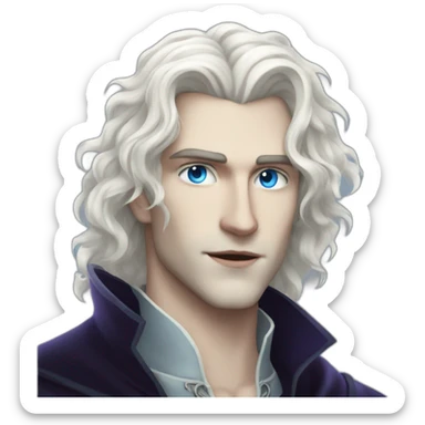 pale handsome vampire prince with long wavy white hair and light blue eyes sticker