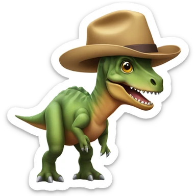 A dinosaur with a boot in it head and 2 hats in his fee sticker