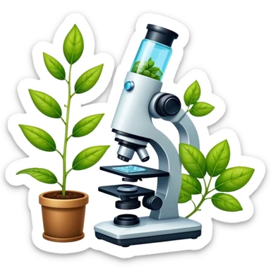 An icon featuring a DNA helix, a microscope, and a plant leaf, symbolizing biology. The design includes animal cells, a test tube, representing the study of life forms, ecosystems, and genetics. Transparent background highlights the exploration of living organisms. sticker