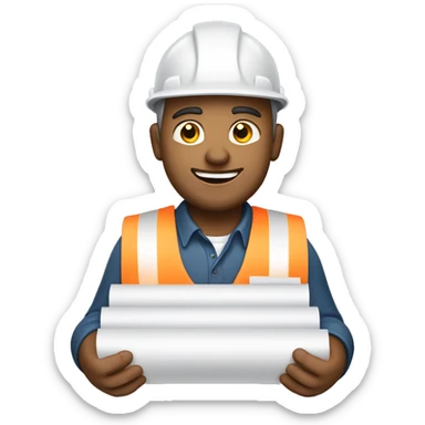 caucasian construction worker holding rolled up plans sticker