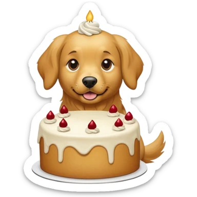 slightly darker colored golden retriever, turning into a cake more realistic looking sticker