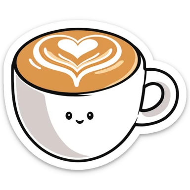cappuccino in a white cup with heart latte art sticker