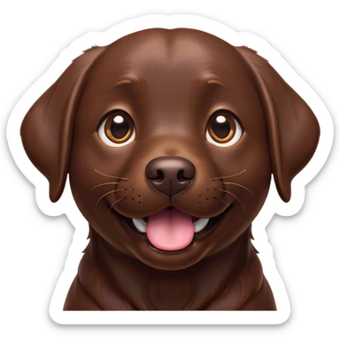 Cinematic Comical Chocolate Labrador Portrait Emoji, Head tilted dramatically with an exaggeratedly amused expression, featuring a glossy chocolate Fur with a rich, radiant finish, wide, expressive brown eyes filled with playful disbelief, Simplified yet hilariously expressive features, highly detailed, glowing with a slightly sassy glow, high shine, dramatic yet playful, stylized with an air of cheeky mischief, bright and endearing, soft glowing outline, capturing the essence of a spirited and over-the-top companion, so meme-worthy it feels like it could side-eye its way into internet fame instantly! sticker