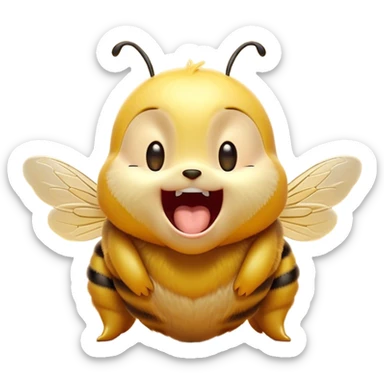 Cinematic Cute Yawning Bee Portrait Emoji, Head tilted slightly with a dramatic, wide-open yawn, showcasing a tiny, fuzzy body with gently drooping wings and sleepy, half-closed eyes, Simplified yet irresistibly adorable features, highly detailed, glowing with a soft, cozy golden glow, high shine, relaxed yet expressive, stylized with a dash of whimsical honey charm, soft glowing outline, capturing the essence of a drowsy yet affectionate bee that appears ready to stretch out for a nap! sticker