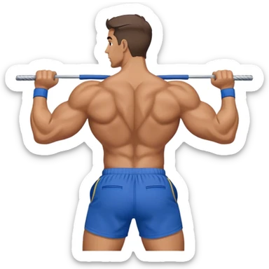 back view of buff man with blue shorts doing cable face-pulls exercise sticker
