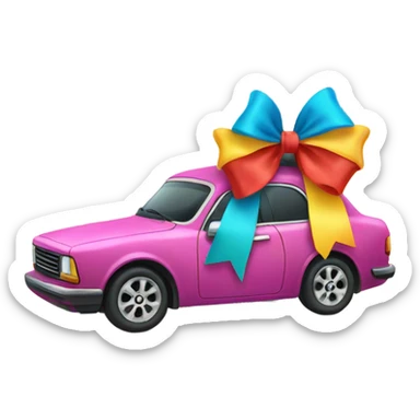 car with a bow on the roof sticker