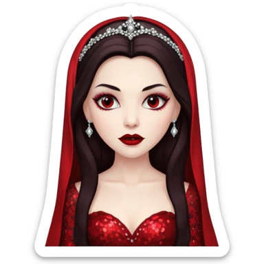Bride of Dracula with long dark brown hair, red sequin outfit sticker