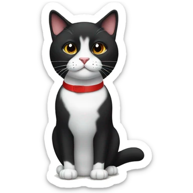 tuxedo cat,black chin,black nose and red collar sticker