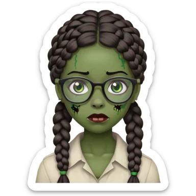 black zombie girl with glasses and braided hair sticker