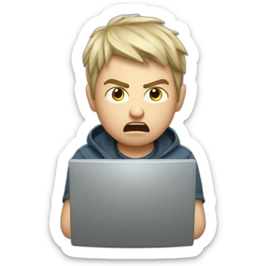 Angry russian boy with a computer sticker
