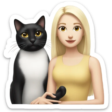 White and black cat with a blonde girl sticker