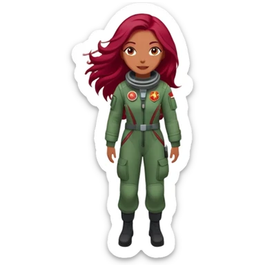 Women with long dark ruby red hair jetpacking through a Moroccan market  sticker