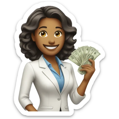 business woman with money in her hand, smiling sticker