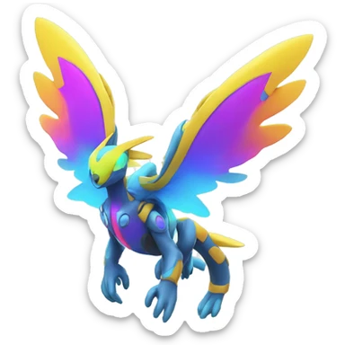 Colorful Neon Colors Vibrant Colors Flying Futuristic Fakémon-Pokémon-Creature Full Body sticker
